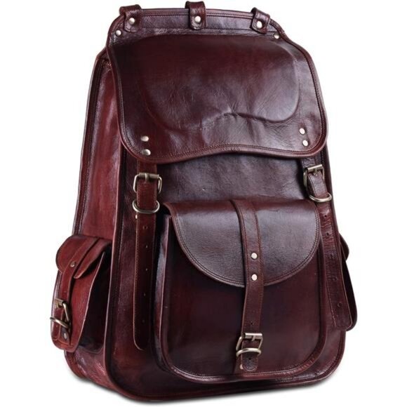 Handmade World Vintage Full Grain 21 Inch Leather Laptop LARGE Backpack Casual